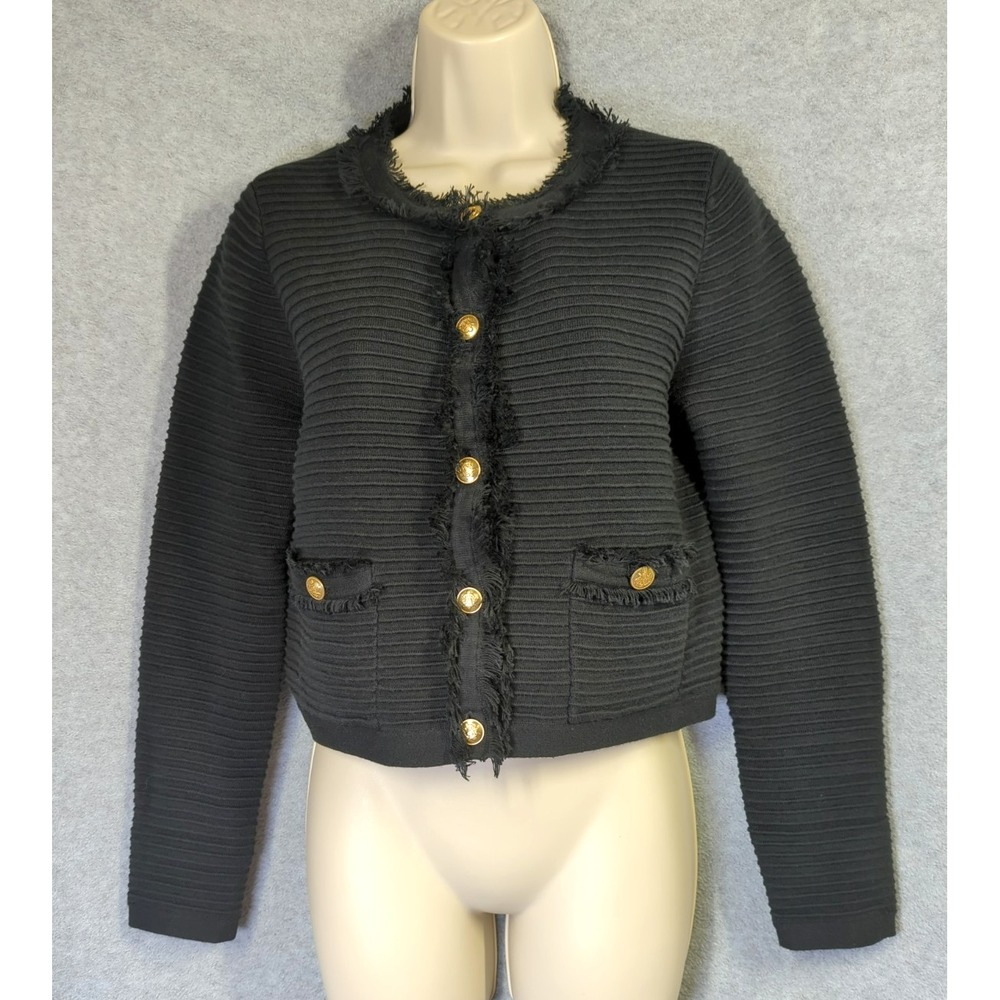 J.CREW Cropped Sweater Lady Jacket Black XS Fringe Tweed Style NWOT 2024 Classic